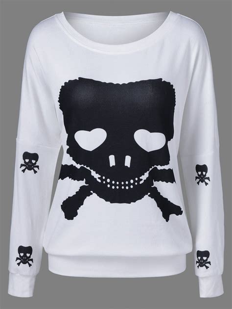 Off Drop Shoulder Skulls Print Sweatshirt Rosegal