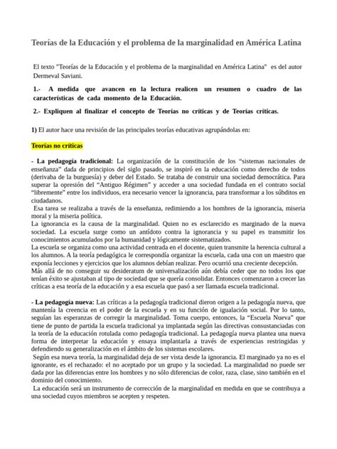 4 Teorías De La Educación Y El Problema De La Marginalidad En América