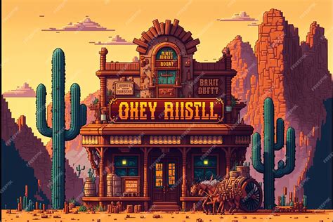 Pixel Art Wild West Town Building Wild West City Background In Retro