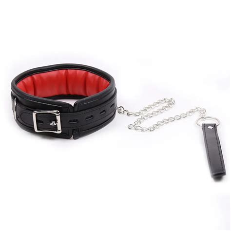 Black Red Pu Leather Sponge Padded Fetish Bondage Sex Neck Collar And