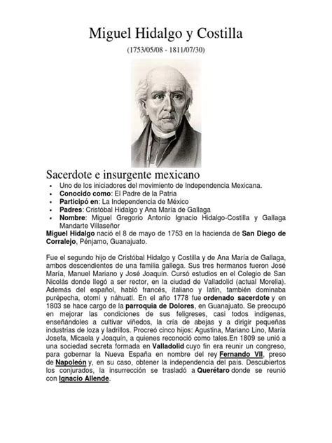 Miguel Hidalgo Padre De La Patria Mexicana Biograf A Basado En