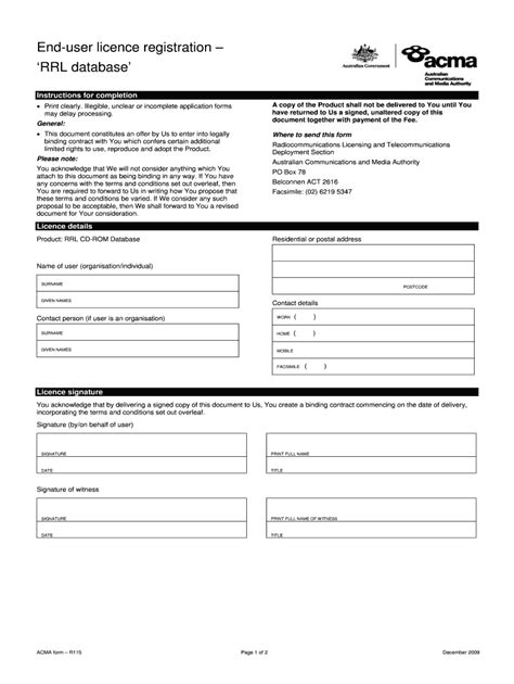 Fillable Online Acma Gov End User Licence Registration Rrl Database