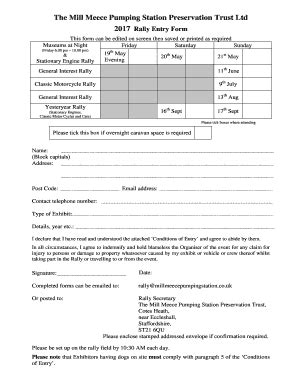 Fillable Online Millmeecepumpingstation Co Rally Entry Form 2017 The