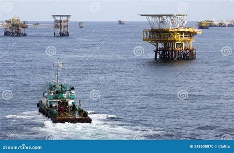 Oil Rigs And Supply Boat Editorial Image Image Of Energy 248608870