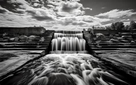 Premium AI Image | A black and white photo of a waterfall