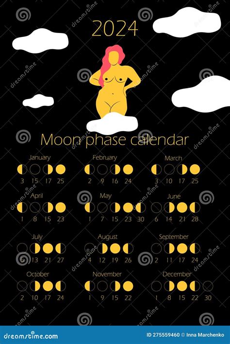 Moon Phases Calendar With Naked Woman Body In Bright Color