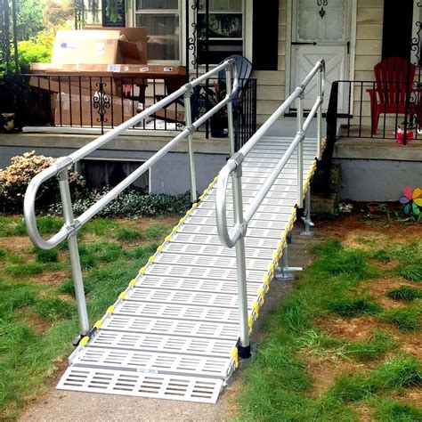 Roll A Ramp Modular Portable Ramp With Straight End Handrail On Two