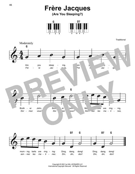 Traditional Frere Jacques Are You Sleeping Sheet Music And