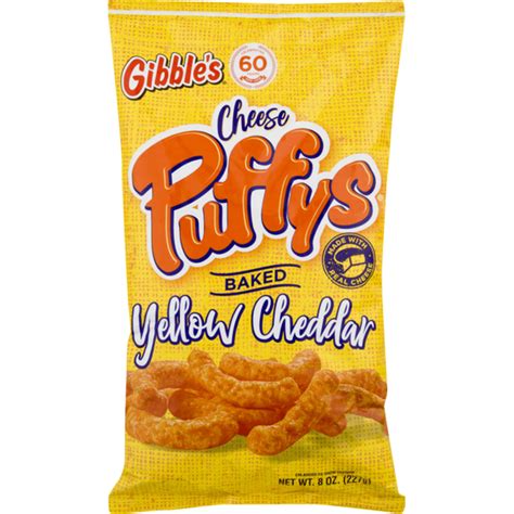 Gibble's Gibbles Cheese Puffs, Baked, Yellow Cheddar, Bag (8 oz ...