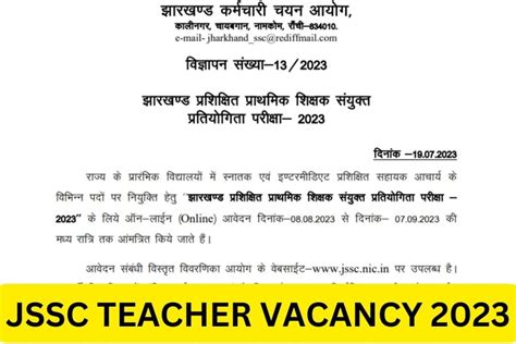 Jssc Teacher Vacancy 2023 Notification Application Form Apply Online