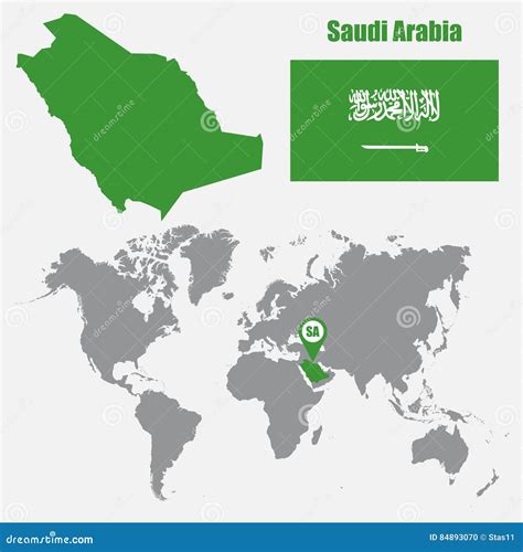 Mapa De Arábia Saudita Em Um Mapa Do Mundo O Ponteiro Da Bandeira E