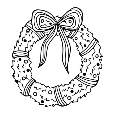 Premium Vector | Vector doodle christmas wreath new year black and white vector illustration ...