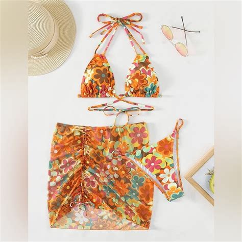 Zips Swim Piece Retro Triangle Wrap Tie Bikini Swimsuit Set Cheeky Wcover Up Skirt Mesh