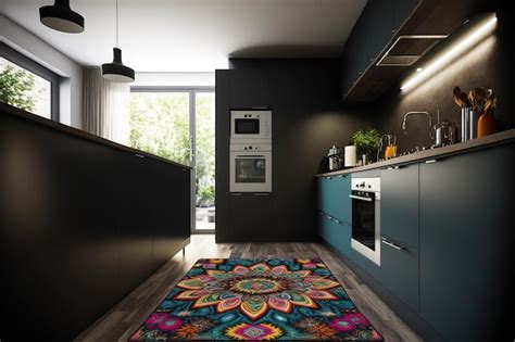 Premium AI Image | Modern kitchen interior with carpet and equipment that is cozy