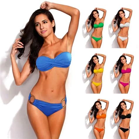 Hot New Sexy Women Push Up Bikini Solid Color Low Waist Bikinis Set