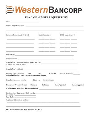 Fillable Online Fha Case Number Request Form Westernbanc Fax Email