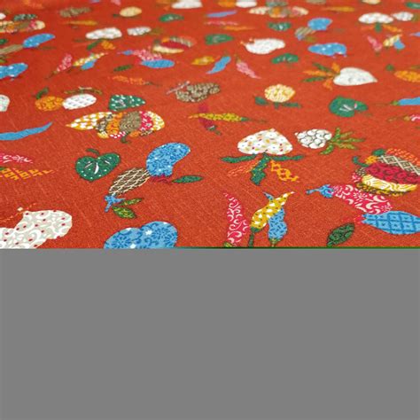 Tissu Rouge Japonais En Coton Motif L Gumes Yasai Fabriqu Au Japon