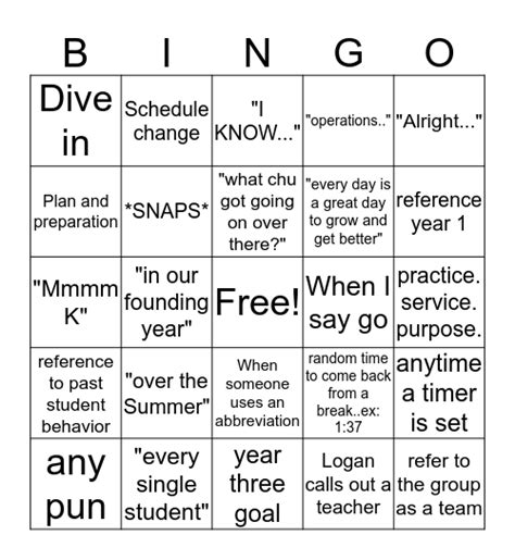 Professional Bingo Card