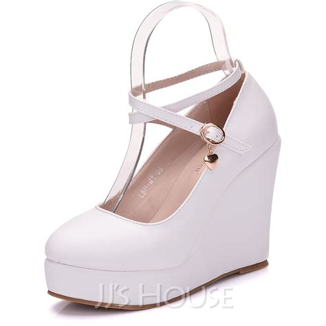 Women S Leatherette Wedge Heel Closed Toe Platform Pumps Wedges With Buckle 047144248