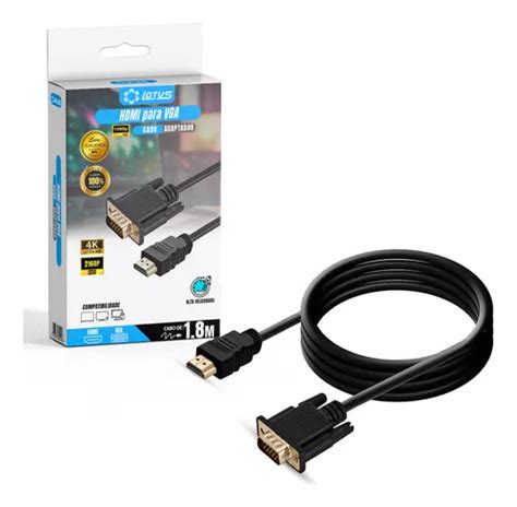 Cabo Conversor Adaptador Hdmi Macho X Vga Macho 1 8 Metros Lumi