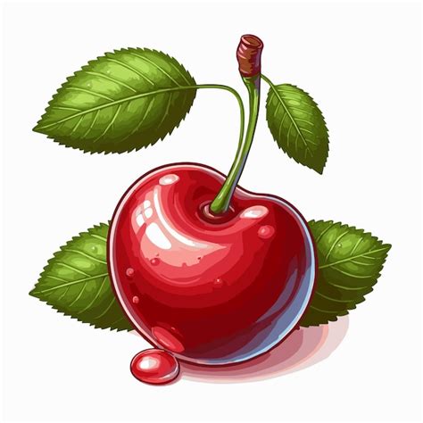 Premium Vector Vector Illustration Red Cherries With Green Leaves