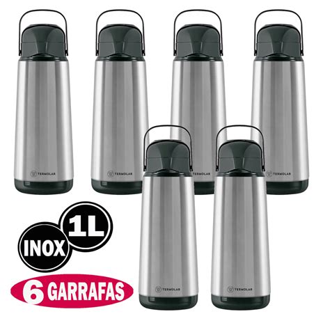 Kit 6 Garrafa Inox 1L Revenda Atacado Quente Frio Termolar