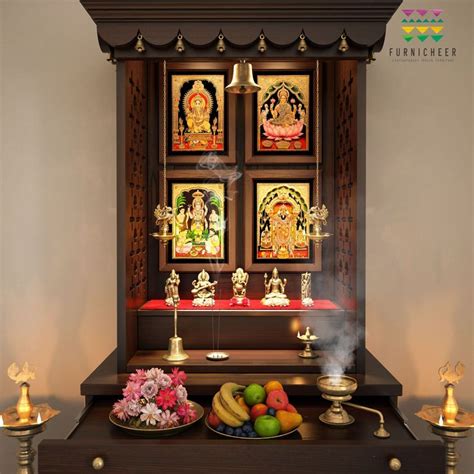 Buy Morya Beautiful Free Standing Puja Mandapam With Brass Accents