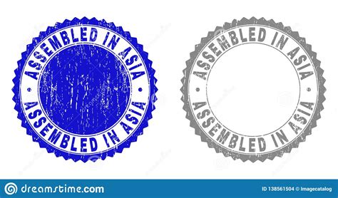 Textured Assembled In Asia Grunge Stamp Seals Stock Vector