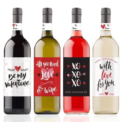 Valentines Day Wine Bottle Labels Each Set Includes 4 Labels With