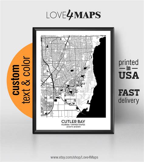 Cutler Bay Florida Map Cutler Bay City Print Cutler Bay - Etsy