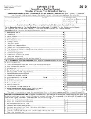 Fillable Online Schedule Ct Si Nonresident Or Part Year Resident