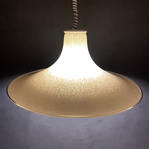 Mid Century Beige Murano Glass Pendant Lamp Italy 1970s