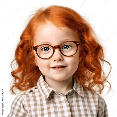 Portrait Of A Cute Ginger Girl Wearing Eyeglasses Isolated On