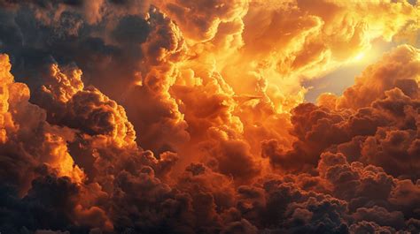 Dramatic Cloudscape Of Dark Cumulus Clouds Lit By The Sun Background