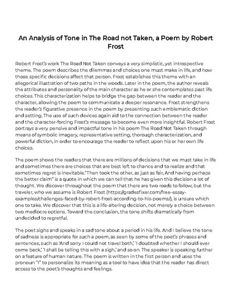 analysis  tone   road    poem  robert frost