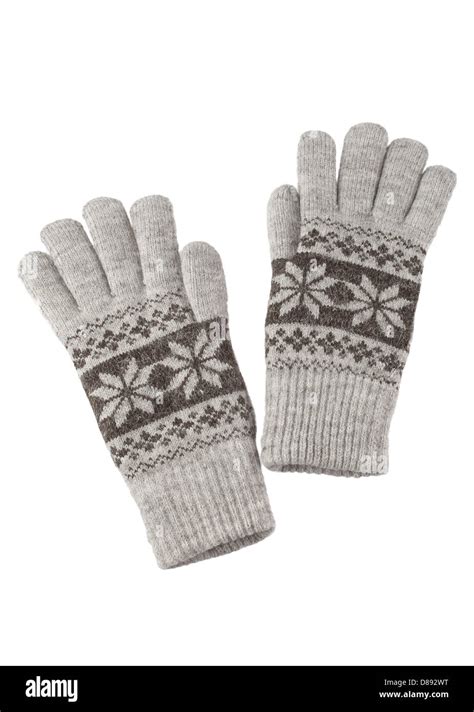 Gray knitted winter gloves isolated on white background Stock Photo - Alamy