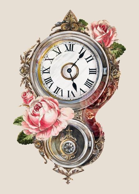 Vintage Floral Wall Clock Illustration