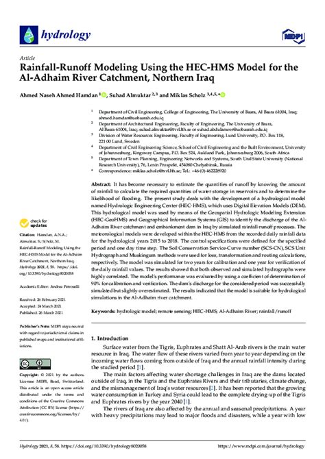 Pdf Rainfall Runoff Modeling Using The Hec Hms Model For The Al