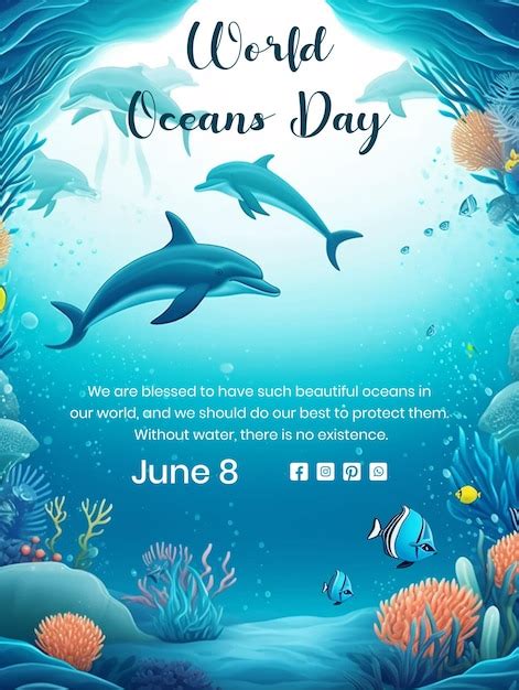 Premium PSD World Oceans Day Concept Underwater Deep Sea Scenery With