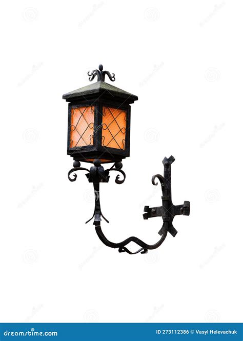 Vintage Street Night Lamp Isolated on White Stock Photo - Image of town ...