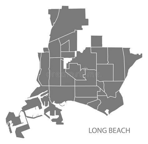 Long Beach California City Map with Neighborhoods Grey Illustration ...