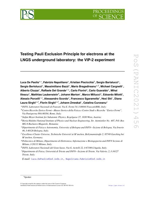 Pdf Testing Pauli Exclusion Principle For Electrons At The Lngs