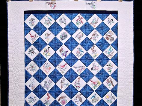 Embroidered State Birds And Flowers Quilt Photo 2