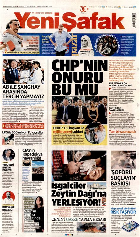 Yeni Şafak Gazetesi Yeni Şafak Manşet Oku Haberler 01 Eylül 2024