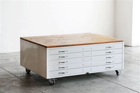 Vintage Flat File Coffee Table In High Gloss White With Etsy