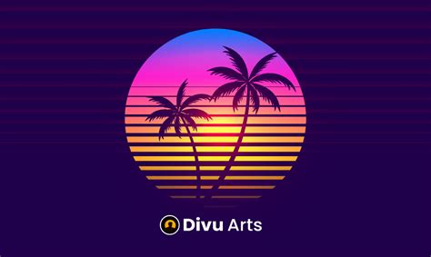 Classic Retro 80s Style Tropical Sunset With Palm Tree Free Vector