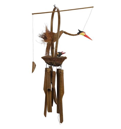 Large Bamboo And Coconut Wind Chime Bird Decor