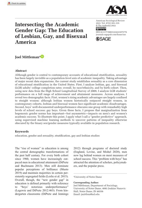PDF Intersecting The Academic Gender Gap The Education Of Lesbian Gay And Bisexual America