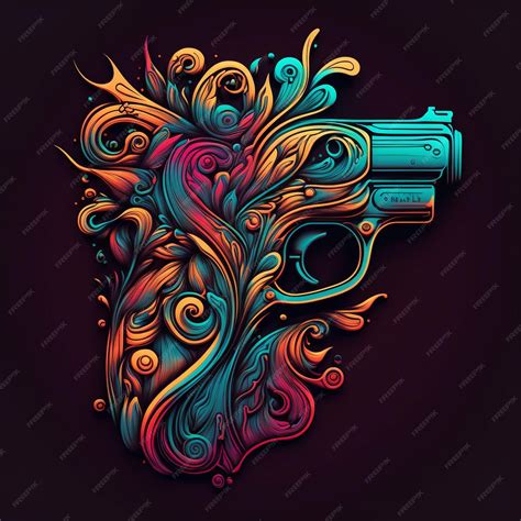 Premium AI Image | A colorful drawing of a gun with swirls and swirls on it.