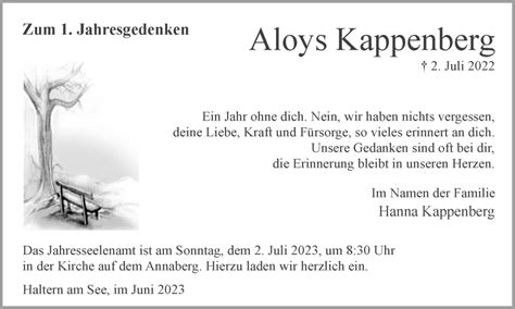 Traueranzeigen Von Aloys Kappenberg Sich Erinnern De